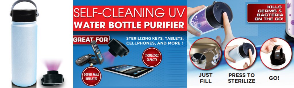 Self cleaning uv water bottle purifier